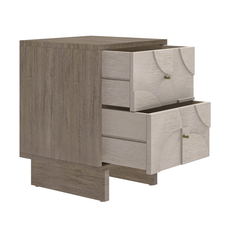 Mango Wood 2-Drawer Patterened Bedside Table - Octavia