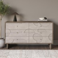 Wide Mango Wood Patterned Chest of 6 Drawers - Octavia