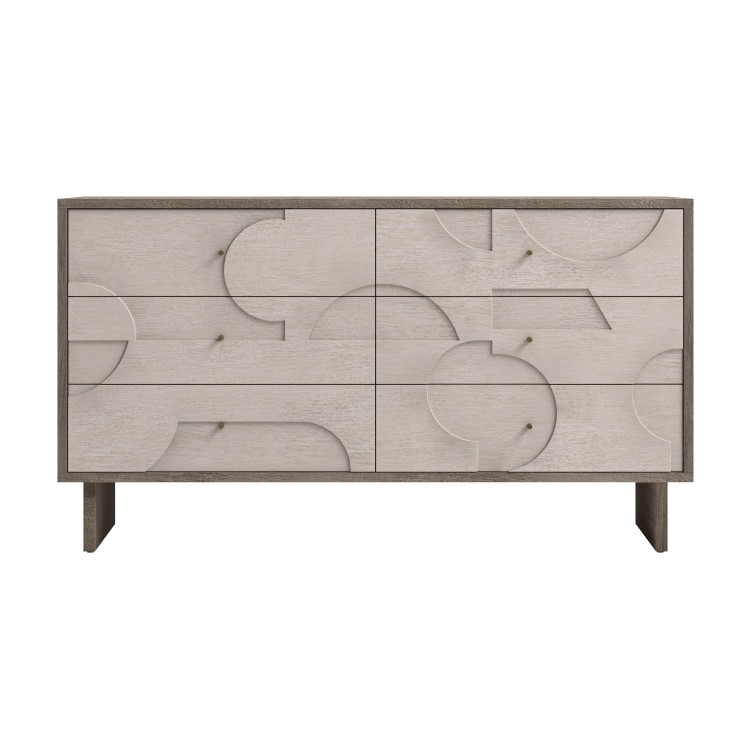 Wide Mango Wood Patterned Chest of 6 Drawers - Octavia