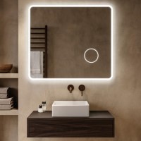Rectangular Heated Bathroom Mirror with Lights & Magnifier 900 x 800mm – Odin
