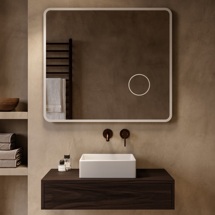 Rectangular Heated Bathroom Mirror with Lights & Magnifier 900 x 800mm – Odin