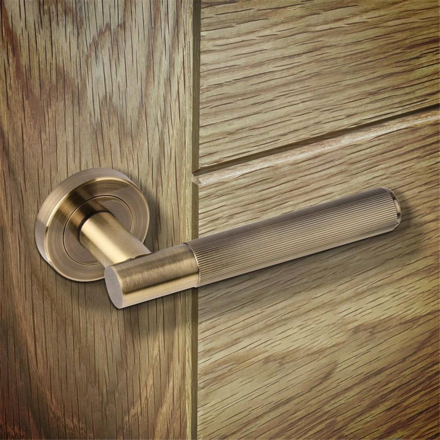 Internal Antique Bronze Bathroom Lever Door Handle with Lock, Latch and Hinges Pack - 65mm Latch - Oglio - XL Joinery