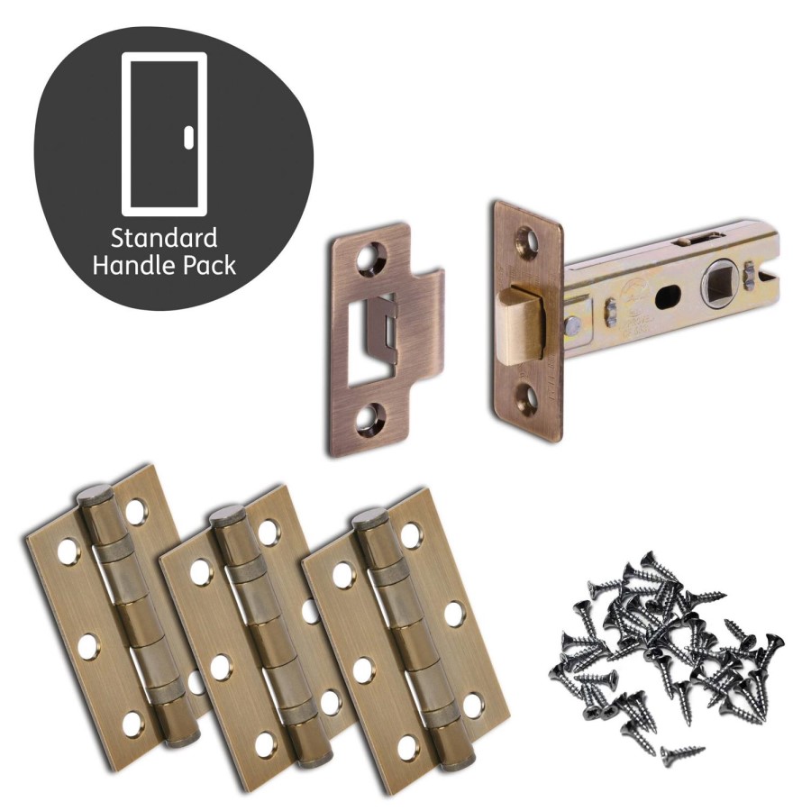 Internal Antique Bronze Lever Door Handle with Latch and Hinges Pack - 65mm Latch - Oglio - XL Joinery