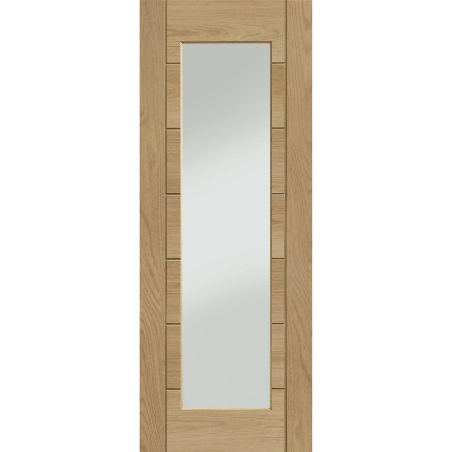 Internal Oak Fully-Glazed FD30 Fire Door with Clear Glass - Unfinished - 1981 x 686 x 44mm - Palermo Premium - XL Joinery