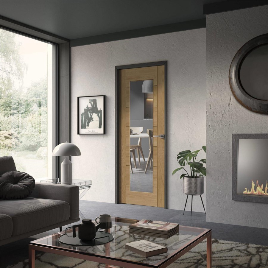 Internal Oak Fully-Glazed FD30 Fire Door with Clear Glass - Unfinished - 2040 x 826 x 44mm - Palermo Premium - XL Joinery