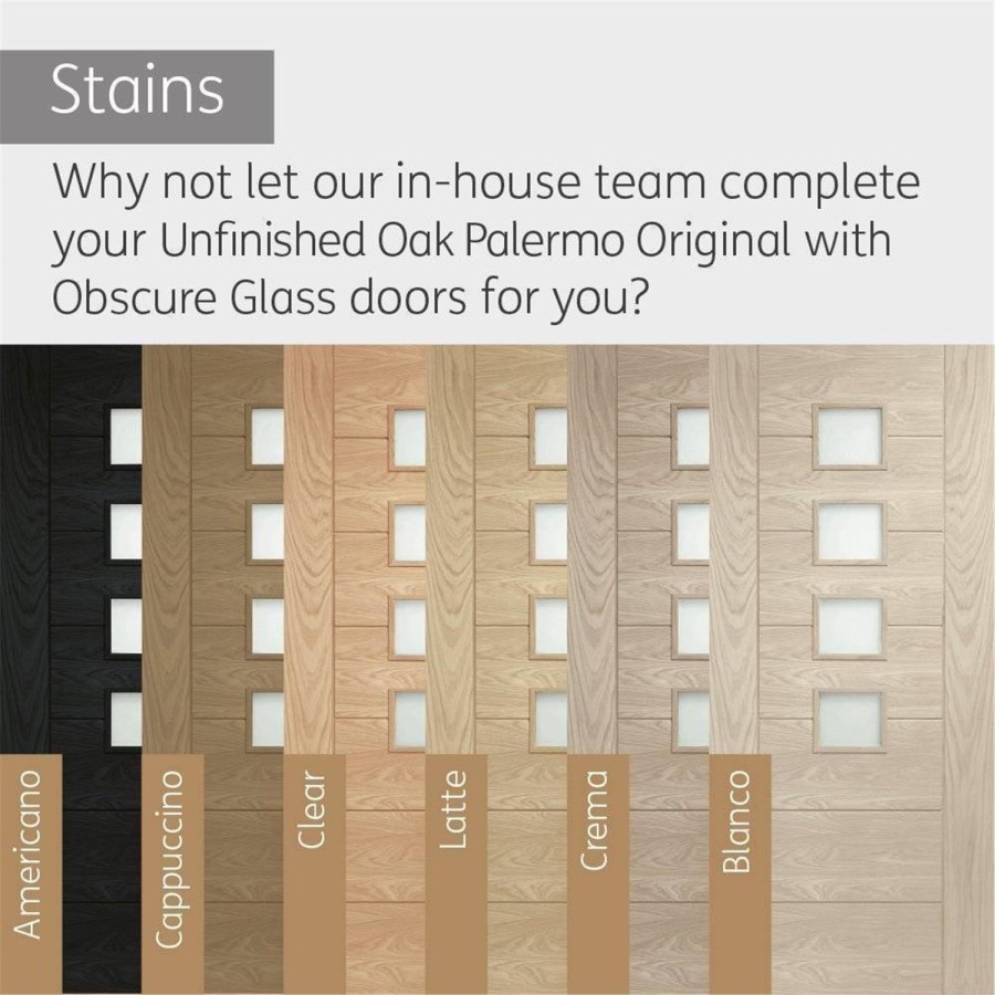 Internal Oak Door with Opaque Glass - Unfinished - 1981 x 838 x 35mm - Palermo Essential - XL Joinery