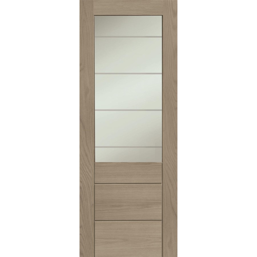 Palermo 2XG Internal Oak Fire Door with Clear Etched Glass - Unfinished, 1981 x 686 x 44 mm
