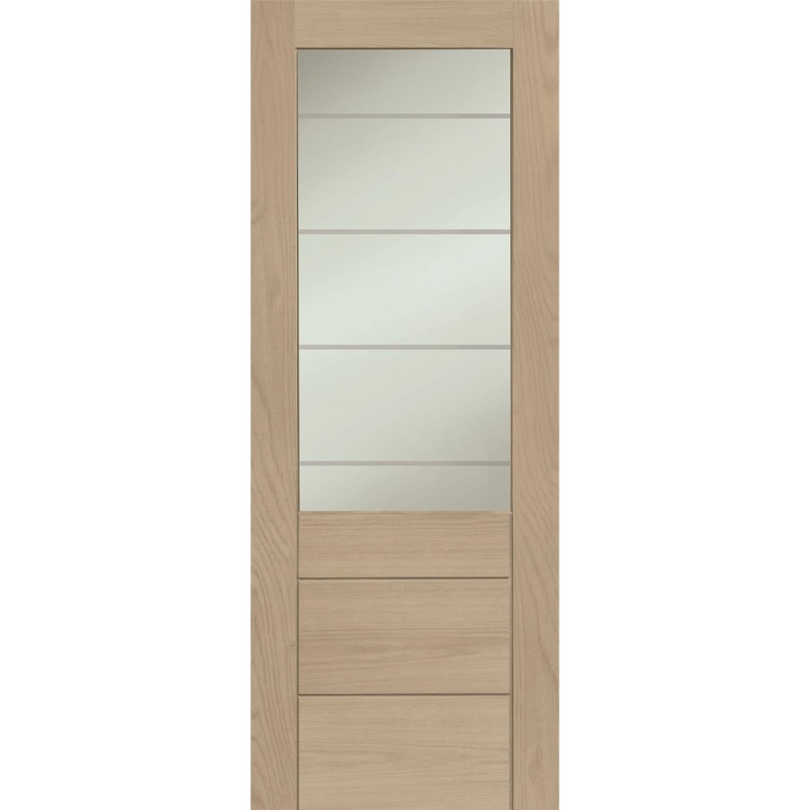 Palermo 2XG Internal Oak Fire Door with Clear Etched Glass - Unfinished, 1981 x 686 x 44 mm