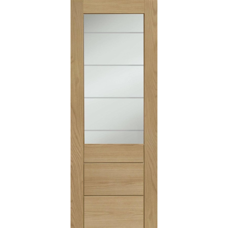 Internal Oak Half-Glazed FD30 Fire Door with Clear Etched Glass - Unfinished - 1981 x 762 x 44mm - Palermo Premium - XL Joinery