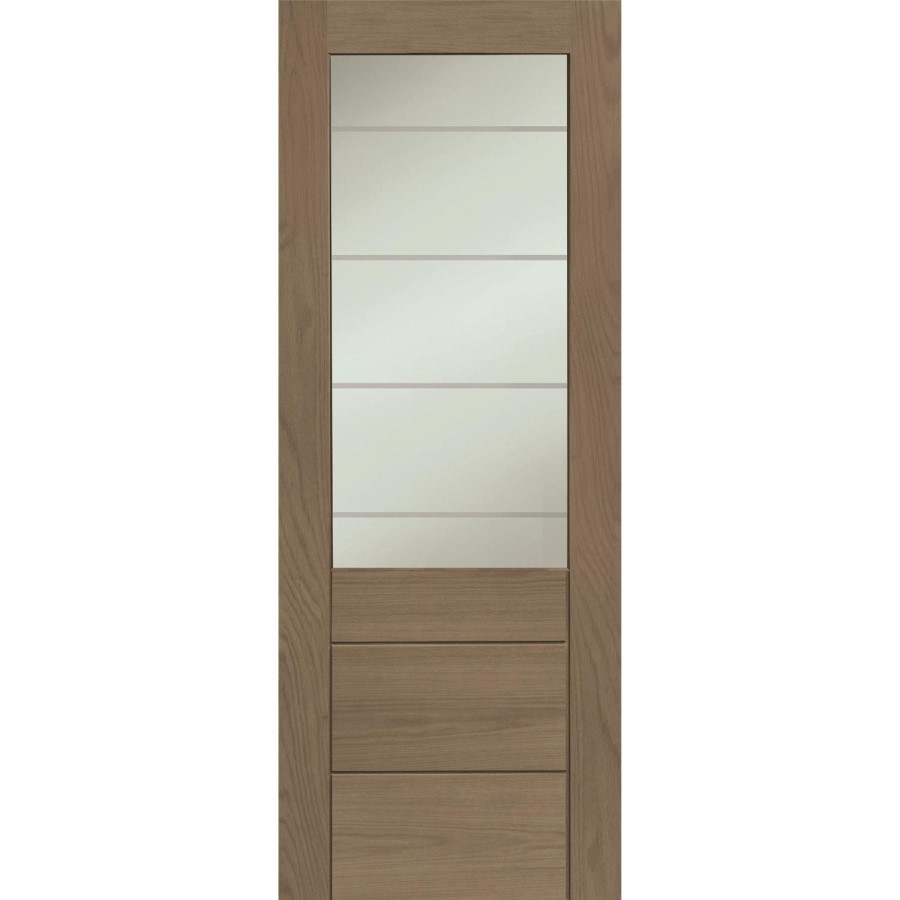 Palermo 2XG Internal Oak Fire Door with Clear Etched Glass - Unfinished, 1981 x 838 x 44 mm