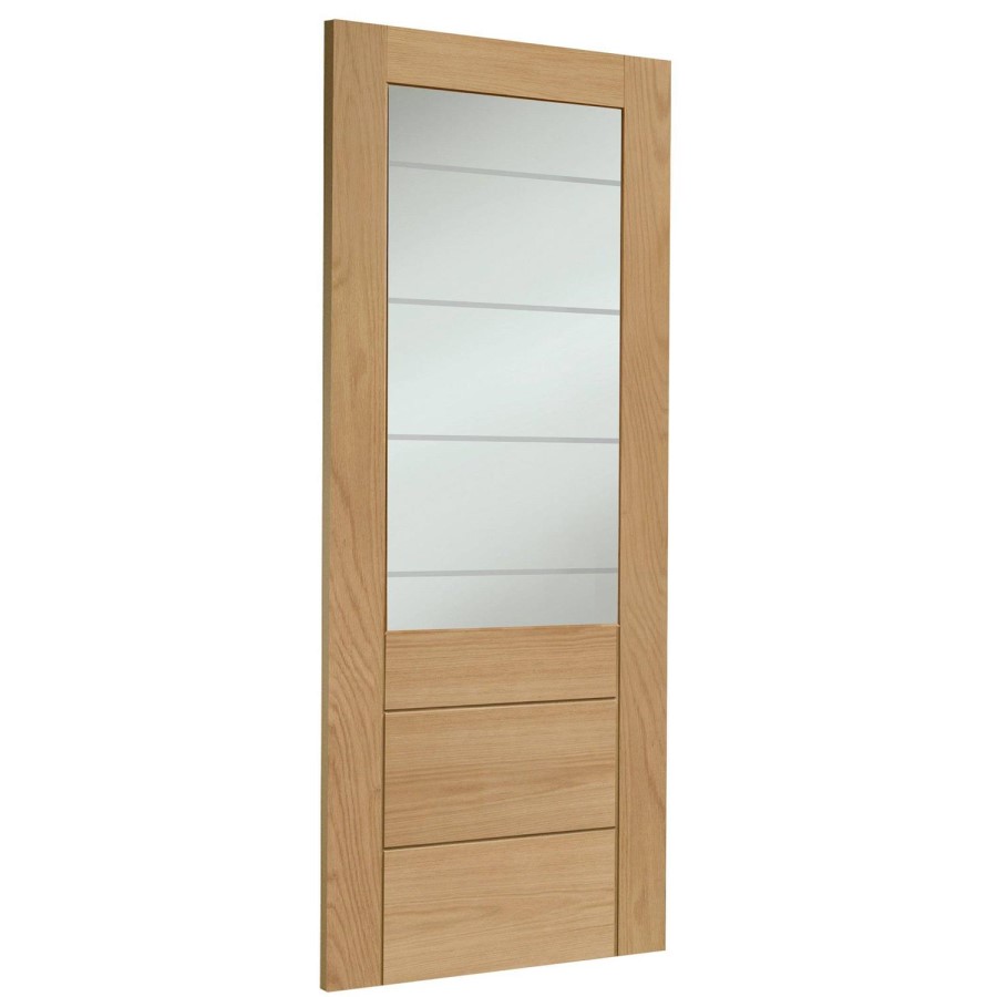 Internal Oak Half-Glazed FD30 Fire Door with Clear Etched Glass - Unfinished - 2040 x 726 x 44mm - Palermo Premium - XL Joinery