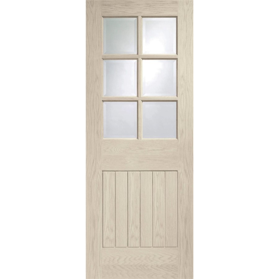 Internal Oak Half-Glazed Cottage Door with Clear Bevelled Glass - Unfinished - 1981 x 686 x 35mm - Suffolk - XL Joinery