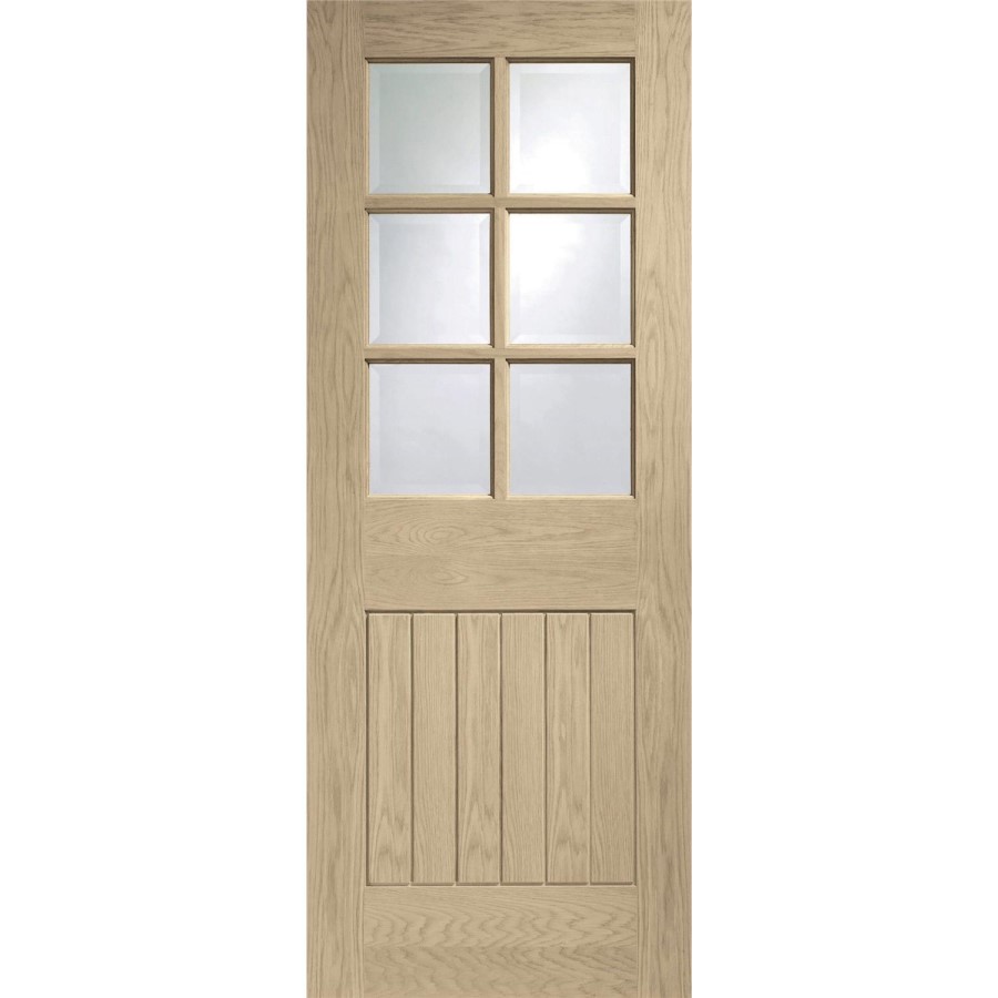 Internal Oak Half-Glazed Cottage Door with Clear Bevelled Glass - Unfinished - 1981 x 686 x 35mm - Suffolk - XL Joinery