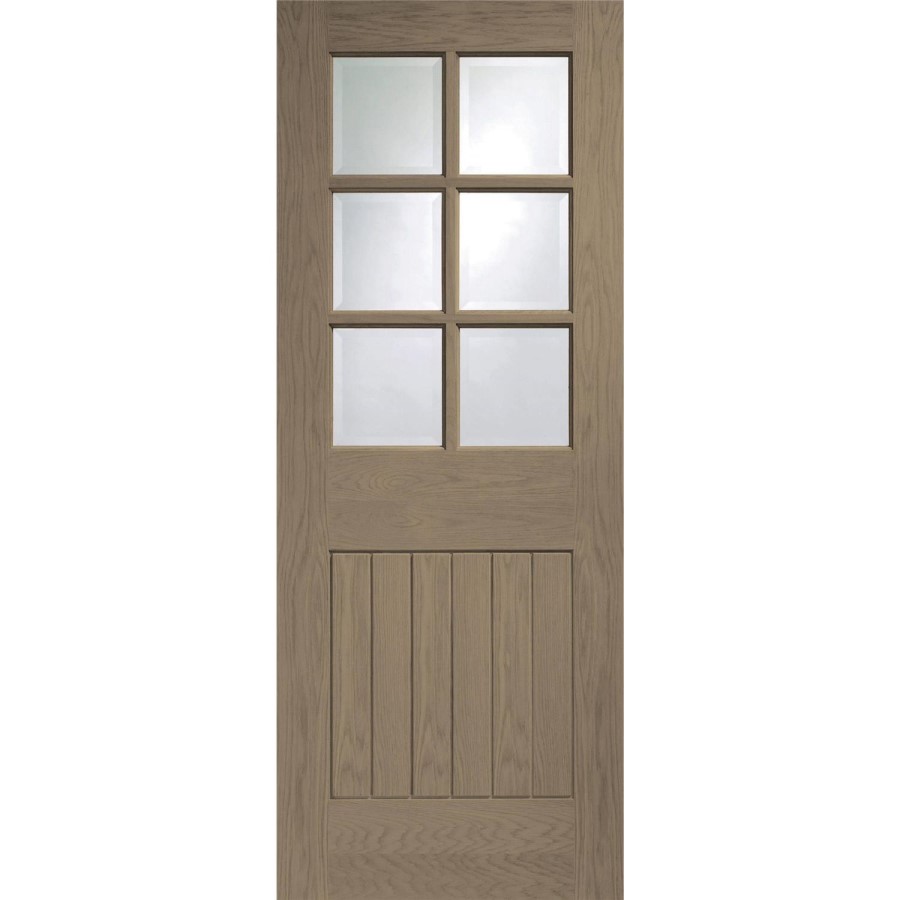 Internal Oak Half-Glazed Cottage Door with Clear Bevelled Glass - Unfinished - 1981 x 686 x 35mm - Suffolk - XL Joinery