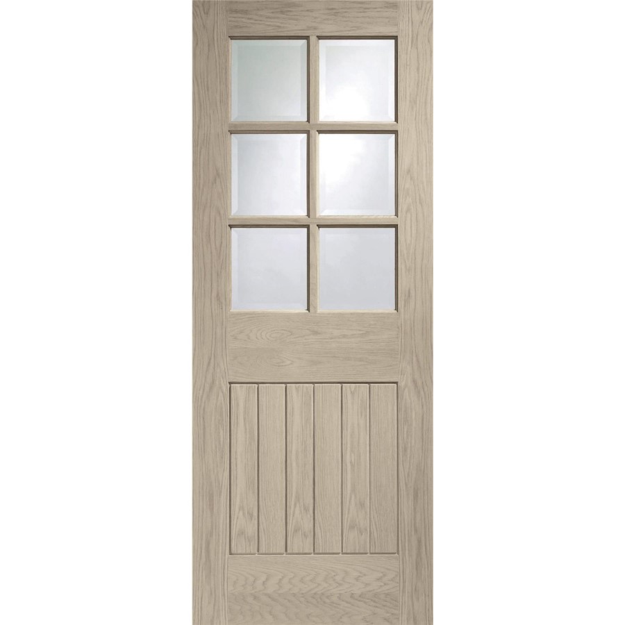 Internal Oak Half-Glazed Cottage Door with Clear Bevelled Glass - Unfinished - 1981 x 686 x 35mm - Suffolk - XL Joinery