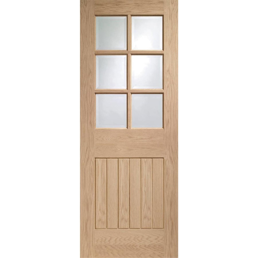 Internal Oak Half-Glazed Cottage Door with Clear Bevelled Glass - Unfinished - 1981 x 686 x 35mm - Suffolk - XL Joinery