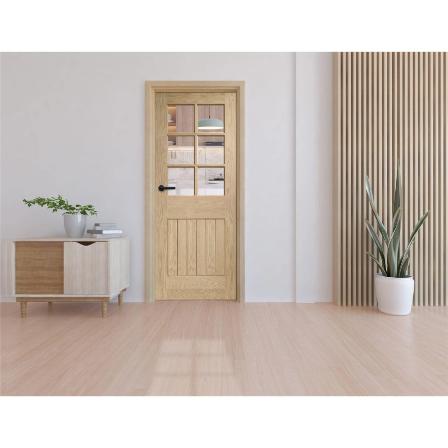 Internal Oak Half-Glazed Cottage Door with Clear Bevelled Glass - Unfinished - 1981 x 686 x 35mm - Suffolk - XL Joinery