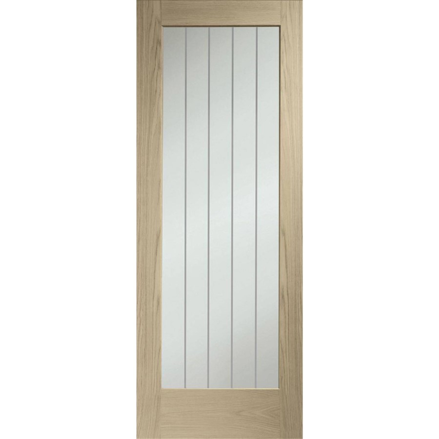 Suffolk P10 Internal Oak Fire Door with Clear Etched Glass - Unfinished, 1981 x 762 x 44 mm