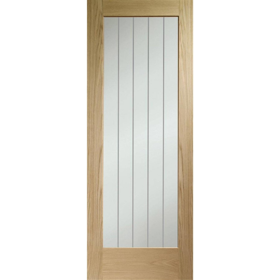 Suffolk P10 Internal Oak Fire Door with Clear Etched Glass - Unfinished, 1981 x 838 x 44 mm