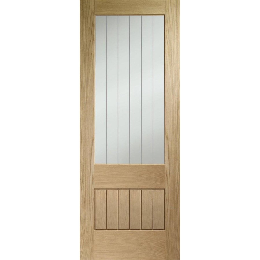 Internal Oak Half-Glazed Cottage FD30 Fire Door with Clear Etched Glass - Unfinished - 1981 x 686 x 44mm - Suffolk Premium - XL Joinery