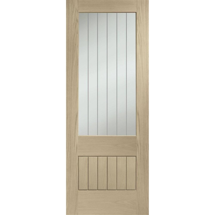 Suffolk Original 2XG Internal Oak Fire Door with Clear Etched Glass - Unfinished, 1981 x 838 x 44 mm