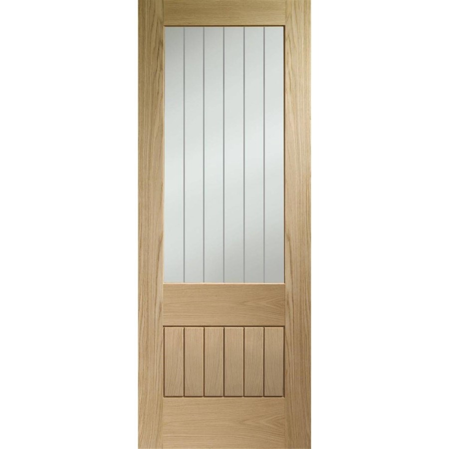 Internal Oak Half-Glazed Cottage FD30 Fire Door with Clear Etched Glass - Unfinished - 2040 x 726 x 44mm - Suffolk Premium - XL Joinery