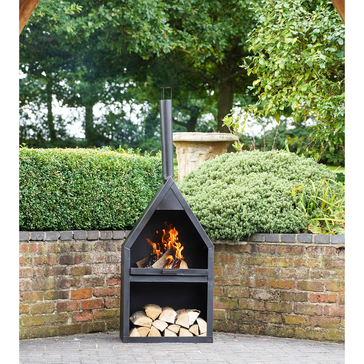 Photo of Ivyline outdoor henley fireplace black with grill iron