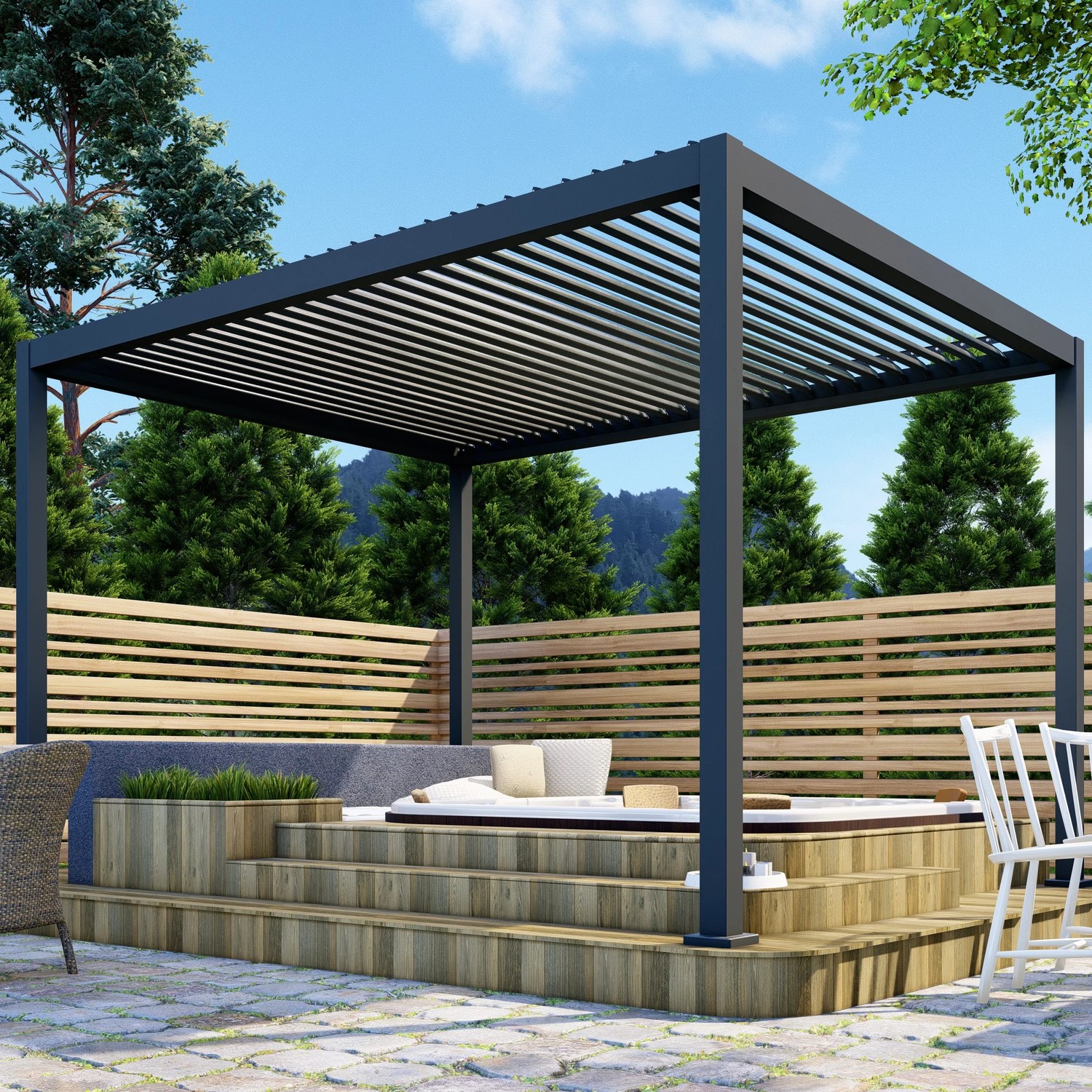 Heavy Duty Aluminium Hot Tub Pergola with Louvred Roof 3 x 3m