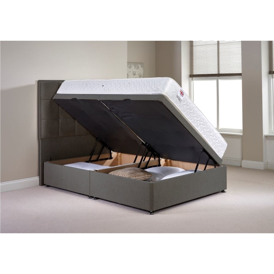 Oliva King Size Ottoman Bed Frame in Light Grey Chenille Fabric