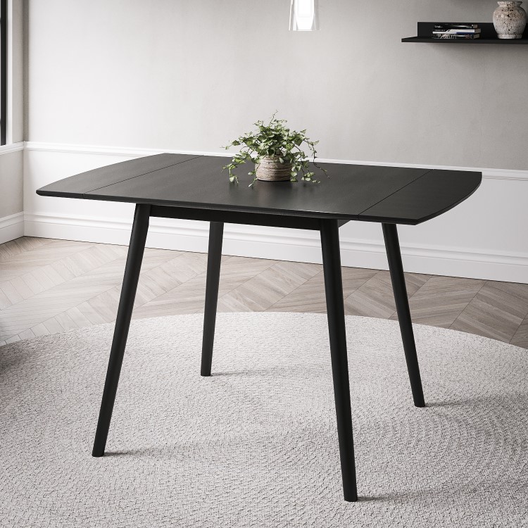 Small Black Wooden Drop Leaf Dining Table - Seats 2-4 - Olsen