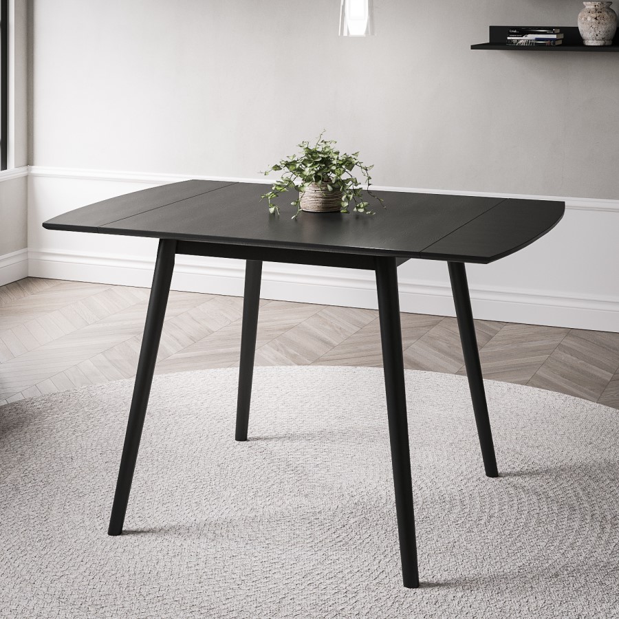 GRADE A1 - Small Black Wooden Drop Leaf Dining Table - Seats 2-4 - Olsen