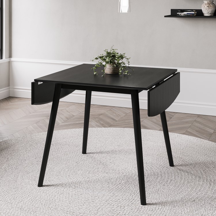 Small Black Wooden Drop Leaf Dining Table - Seats 2-4 - Olsen