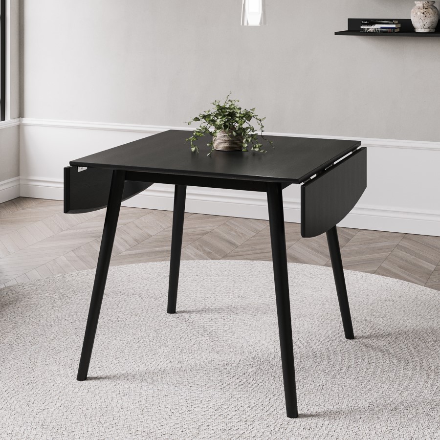 GRADE A1 - Small Black Wooden Drop Leaf Dining Table - Seats 2-4 - Olsen