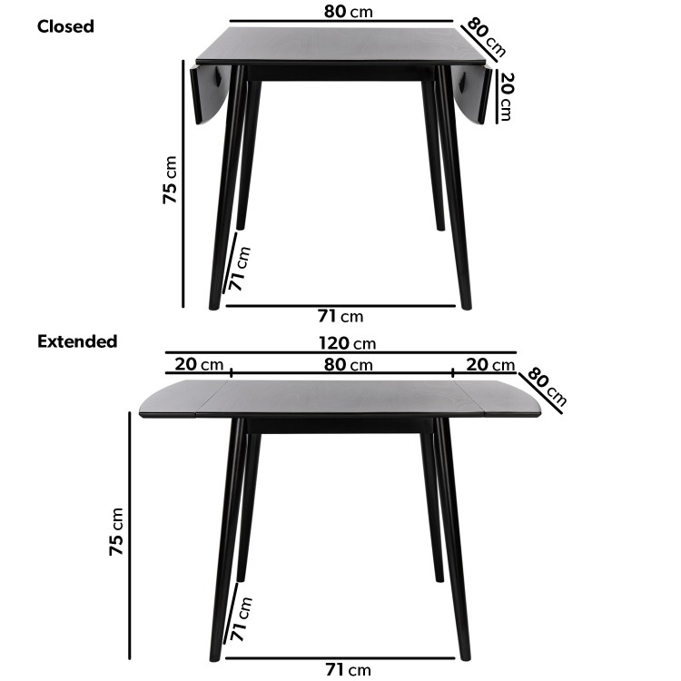 Small Black Wooden Drop Leaf Dining Table - Seats 2-4 - Olsen