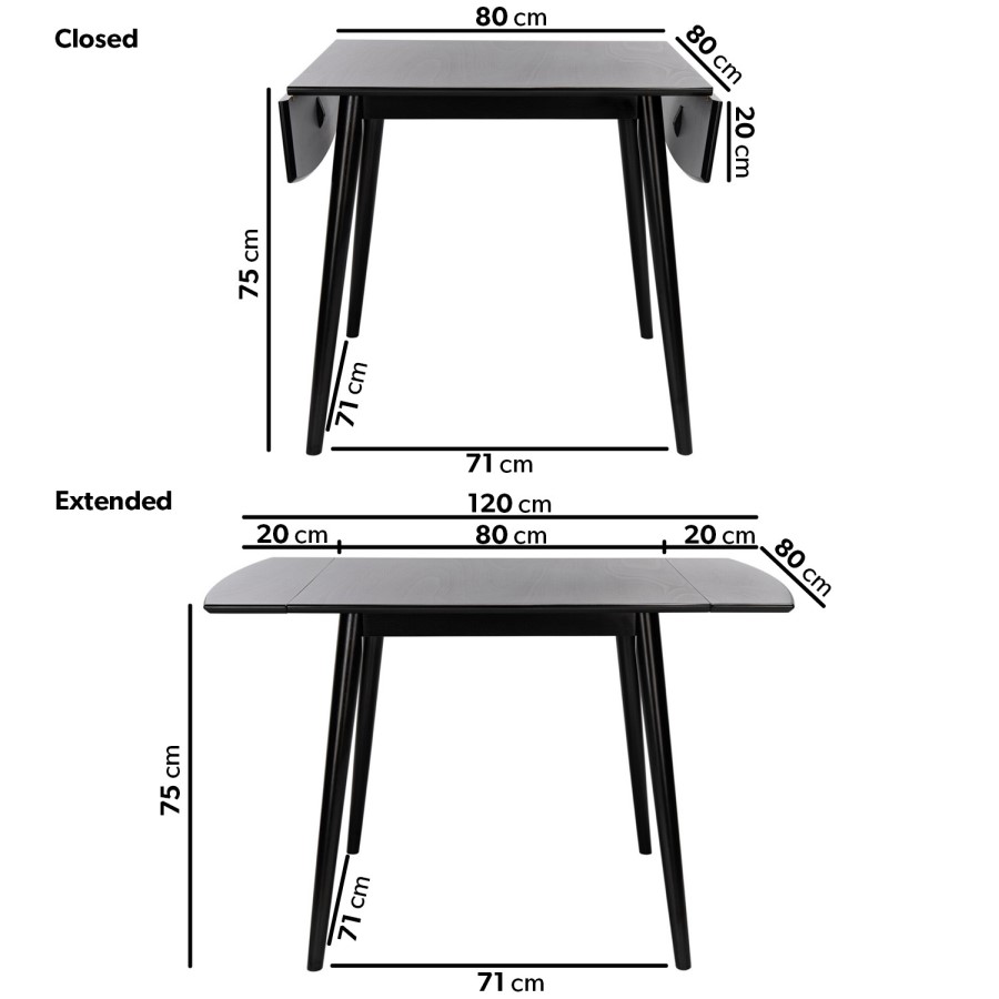 GRADE A1 - Small Black Wooden Drop Leaf Dining Table - Seats 2-4 - Olsen
