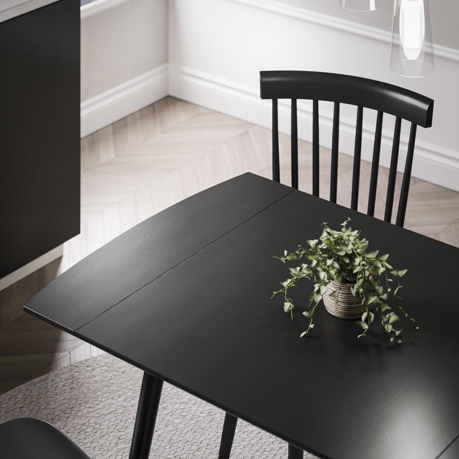 GRADE A1 - Small Black Wooden Drop Leaf Dining Table - Seats 2-4 - Olsen