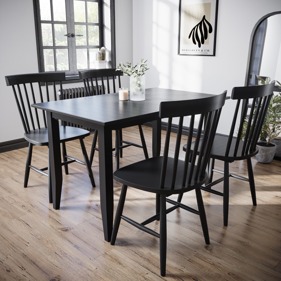Extendable Black Wooden Drop Leaf Dining Table - Seats 2-4 - Olsen