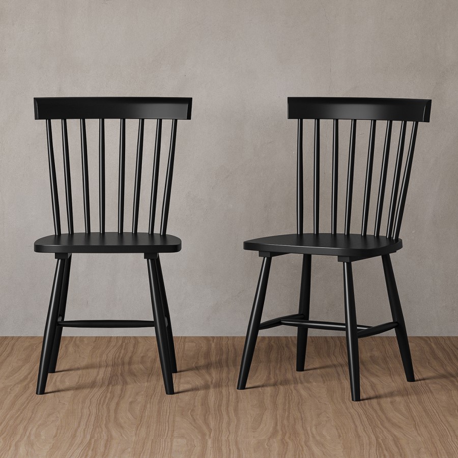 GRADE A2 - Set of 2 Wooden Black Spindle Dining Chairs - Olsen