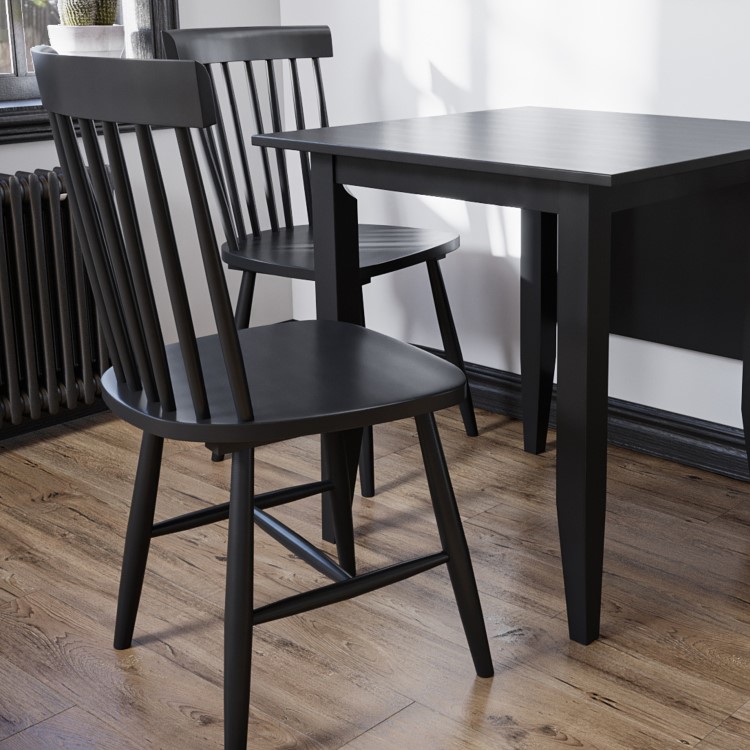 GRADE A1 - Set of 2 Wooden Black Spindle Dining Chairs - Olsen