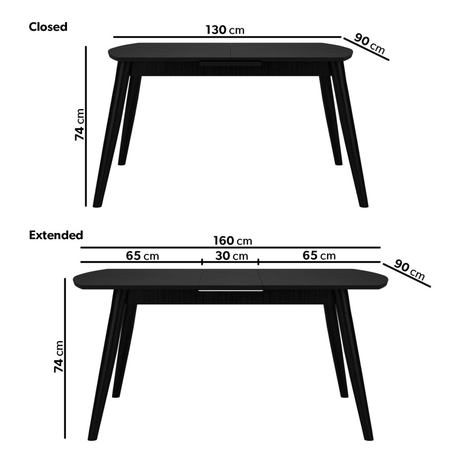 GRADE A2 - Black Wooden Extendable Dining Table - Seats 6 - Olsen