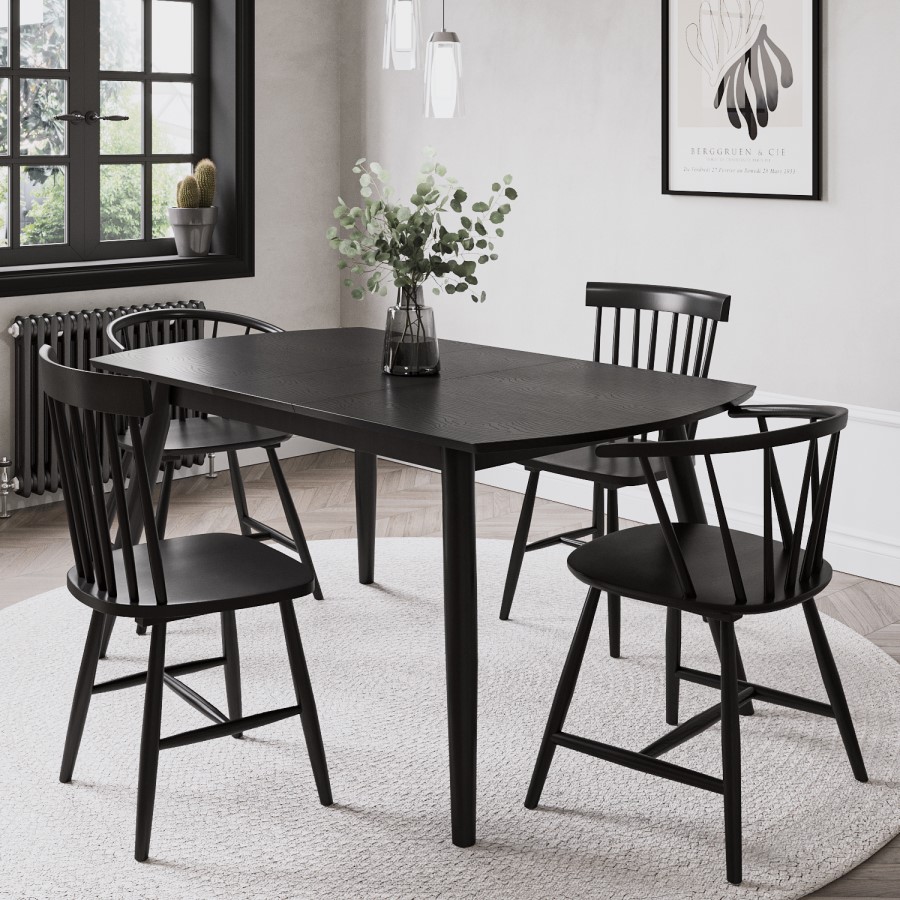 GRADE A2 - Black Wooden Extendable Dining Table - Seats 6 - Olsen
