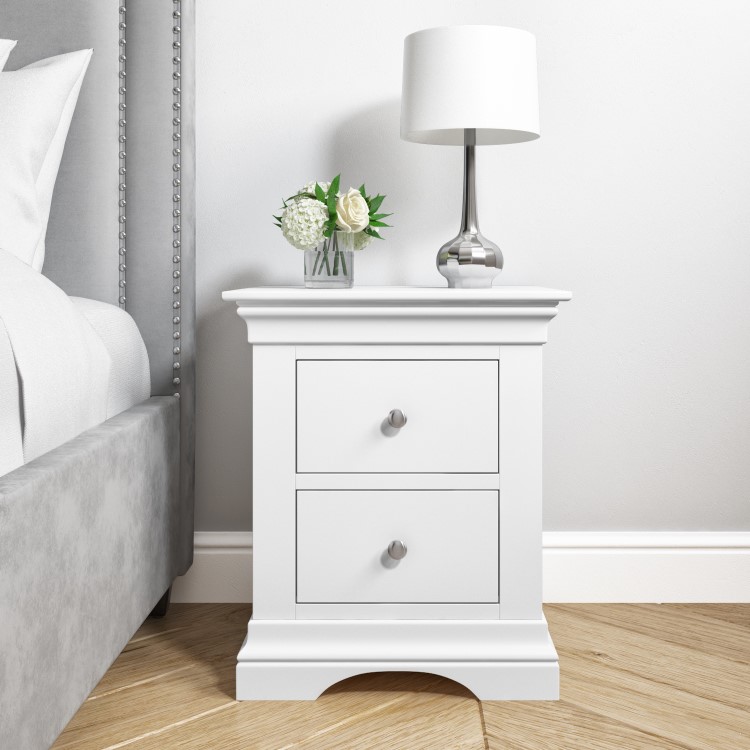 GRADE A2 - White Painted French 2 Drawer Bedside Table - Olivia