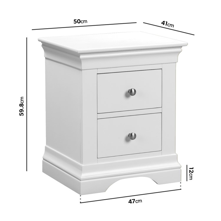 GRADE A2 - White Painted French 2 Drawer Bedside Table - Olivia