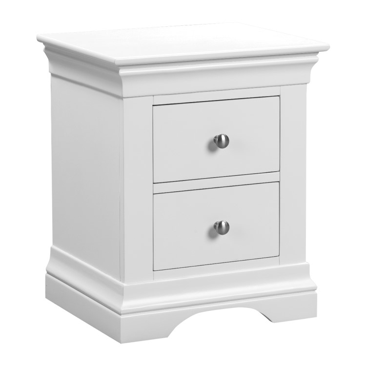 GRADE A2 - White Painted French 2 Drawer Bedside Table - Olivia