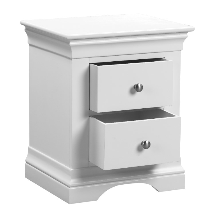 GRADE A2 - White Painted French 2 Drawer Bedside Table - Olivia