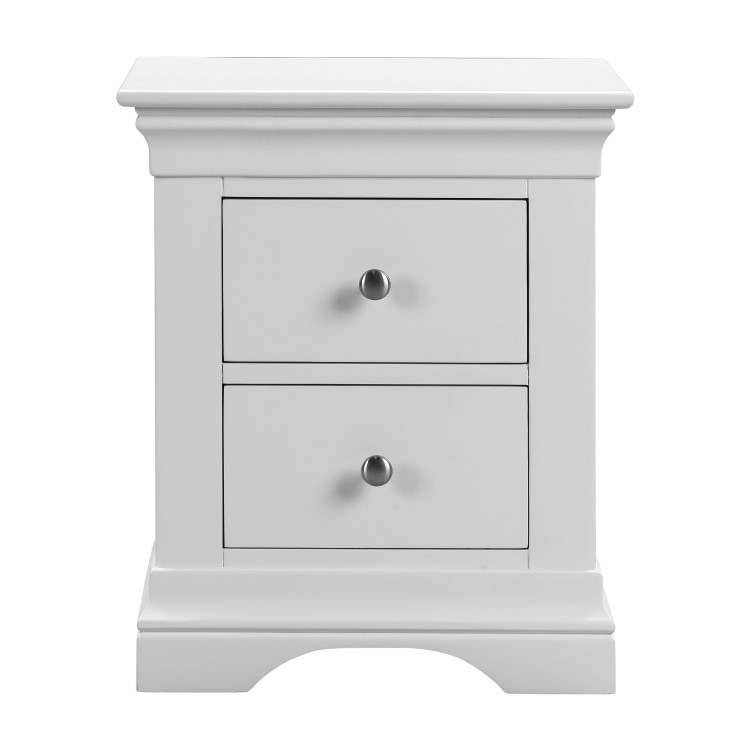 GRADE A2 - White Painted French 2 Drawer Bedside Table - Olivia