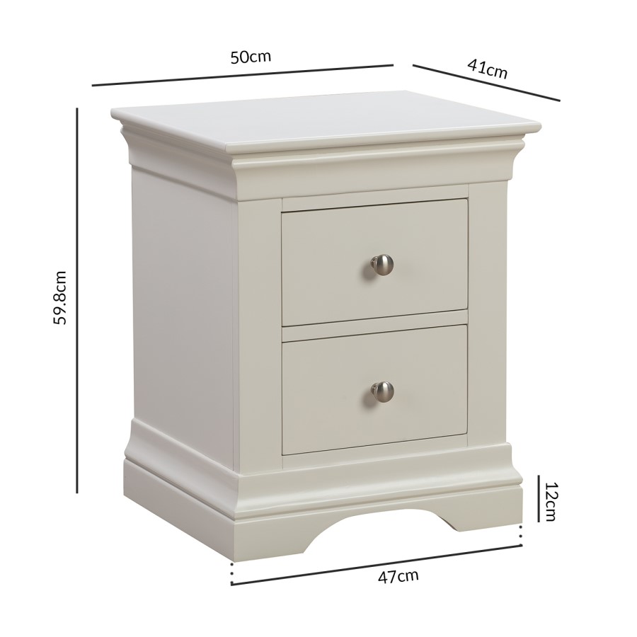 GRADE A1 - Olivia Off White Two Drawer Bedside Table
