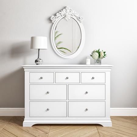 White French Wide Chest Of 7 Drawers, Black Dresser And Chest Setter