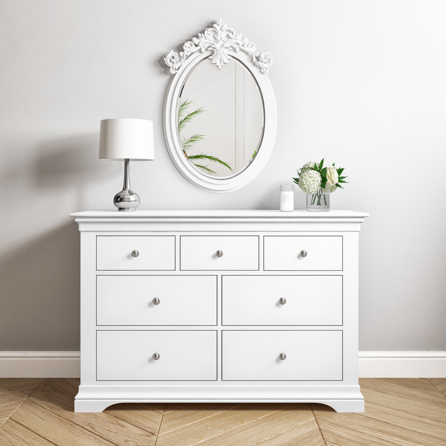 Photo of Wide white painted french chest of 7 drawers - olivia