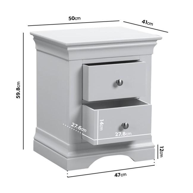 GRADE A2 - Light Grey French Bedside Table with 2 Drawers - Olivia